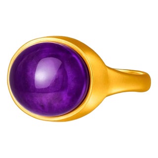 Ring With Amethyst Cabochon, Size 6.75 For Sale