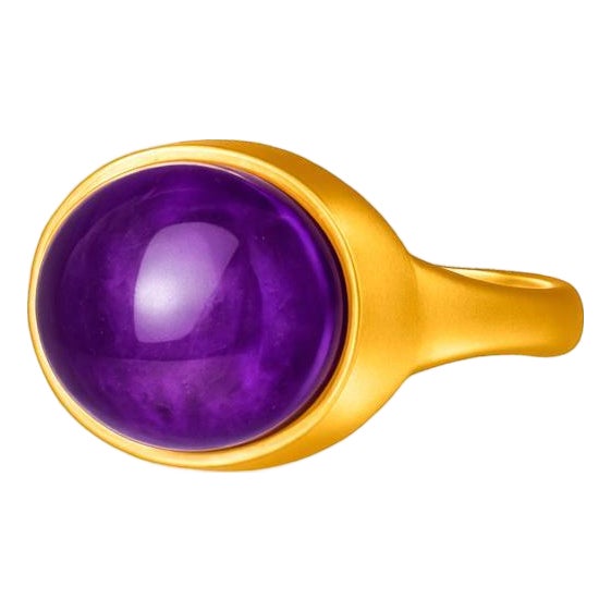 Ring With Amethyst Cabochon, Size 6.75 For Sale