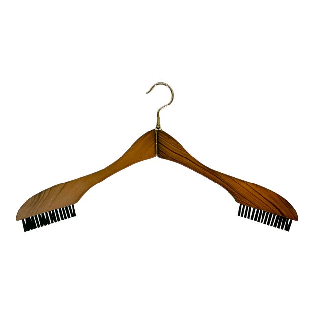 Mid-Century Boho Chic Folding Travel Wood Hanger With Lint Brushes. For Sale