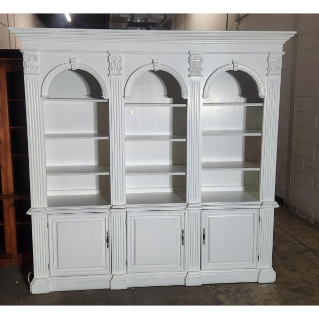 Neoclassical 1990s Pulaski White Neoclassical Two-Piece Bookcase Unit For Sale - Image 3 of 10