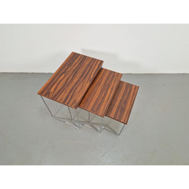 Wood Nesting Tables in Chrome and Wood from Brabantia, 1970s, Set of 3 For Sale - Image 7 of 10
