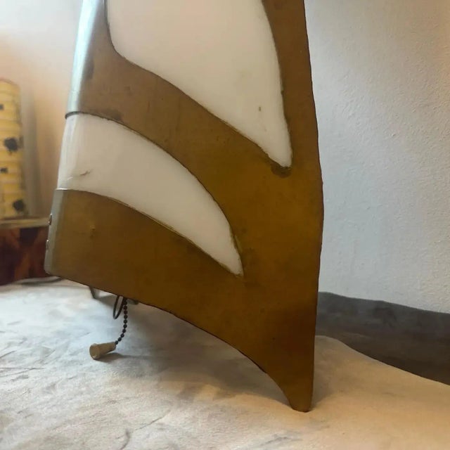 1980s Modernist Brass and White Plexiglass Tribal Mask Wall Light For Sale - Image 10 of 12