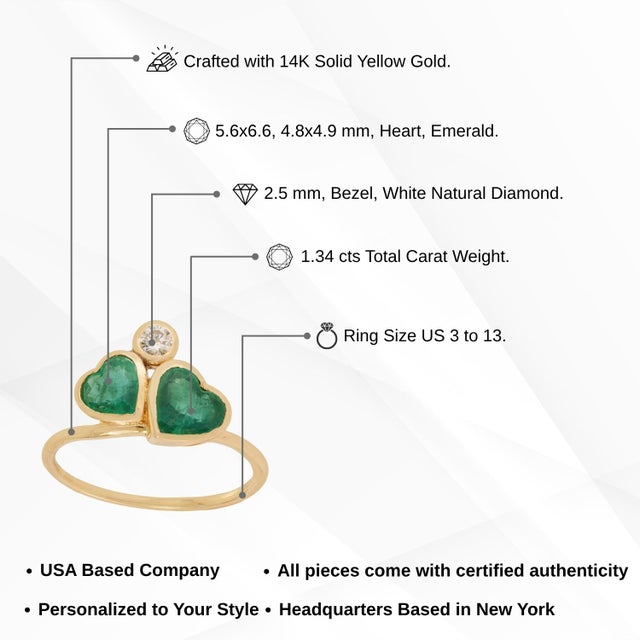 1.34ct Natural Heart Emerald & Diamond Proposal Ring in 14k Yellow Gold Size 8 For Sale - Image 13 of 18