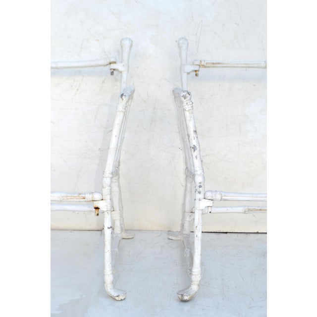 1960s Large French Maison Jansen Steel Faux Bamboo Lounge Chairs Distressed Look Pair For Sale - Image 5 of 13