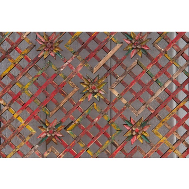 Green Antique Folk Painted Window Panel For Sale - Image 8 of 10