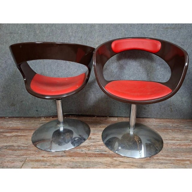 Brown Vintage Swivel Armchairs, 1970s For Sale - Image 8 of 9