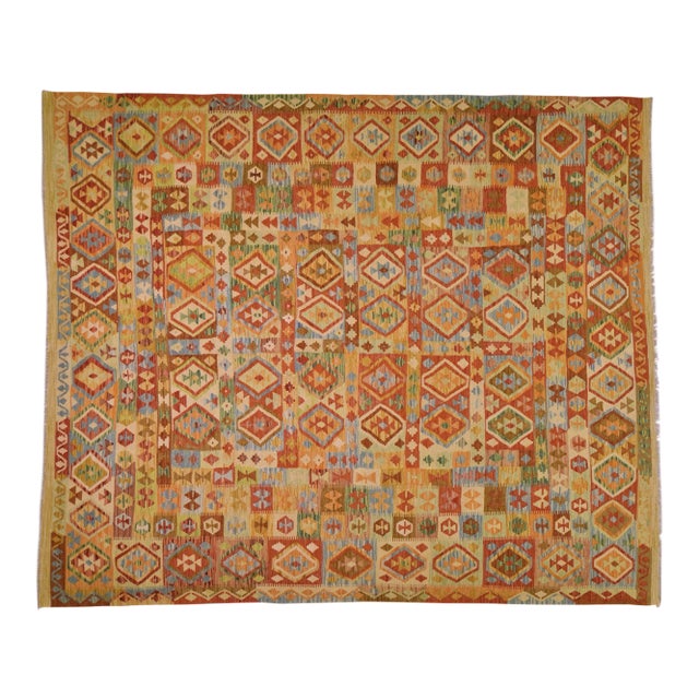 Vintage Afghan Hand Made Maimana Kilim,8'4"x10'1" For Sale