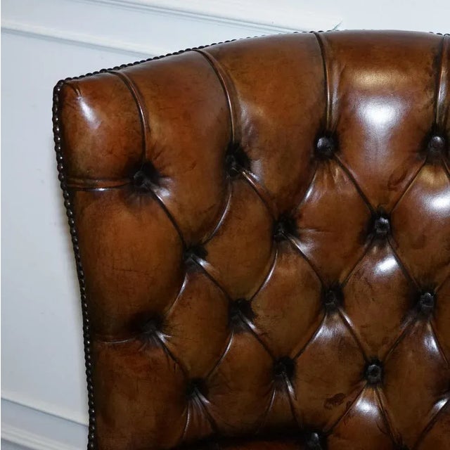 Hand-Dyed Leather Chesterfield Porter's Wingback Armchair For Sale - Image 17 of 18