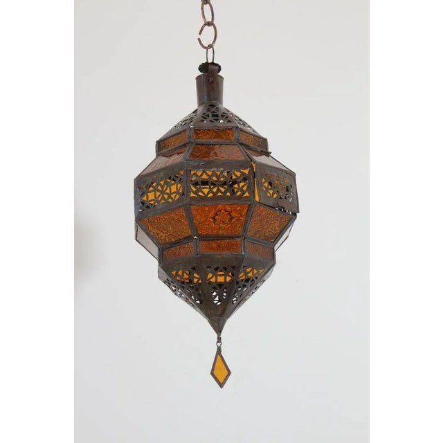 Moroccan Moroccan Amber Glass Lantern, Octagonal Diamond Shape For Sale - Image 3 of 8