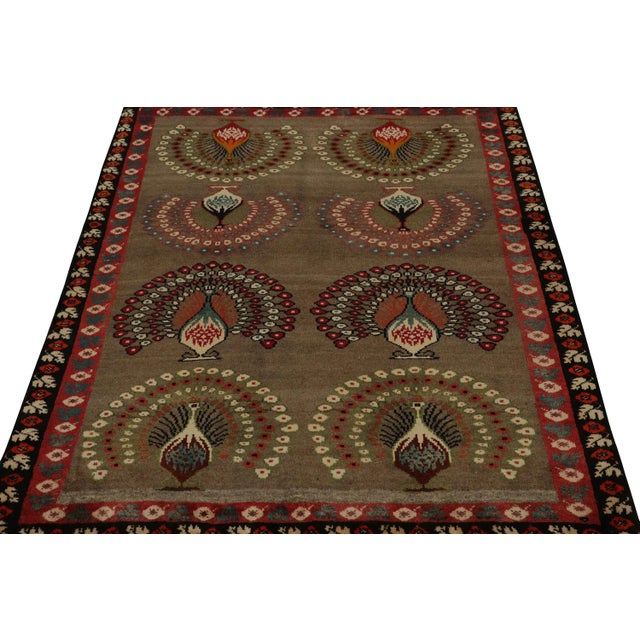 Tribal 1950s Vintage Gabbeh Tribal Rug in Brown With Colorful Peacock Pictorial Patterns For Sale - Image 3 of 8