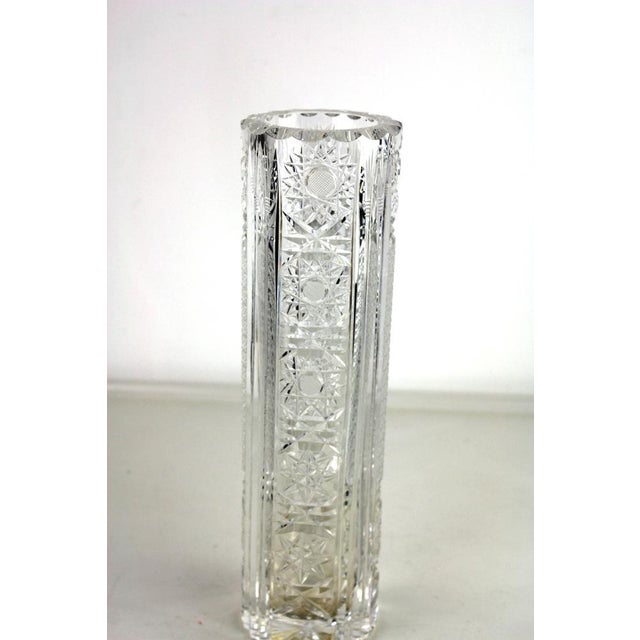 Bohemian Lead Crystal Vase with Exquisite Hand-Cutting, 1950s For Sale - Image 4 of 8