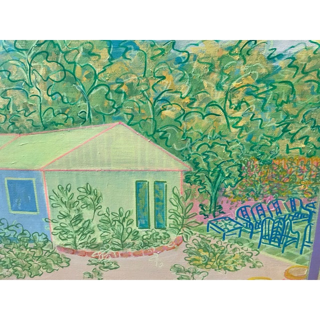 1990s Interiors Landscape Garden Party Molly J. Schiff Botanical Painting For Sale - Image 4 of 5