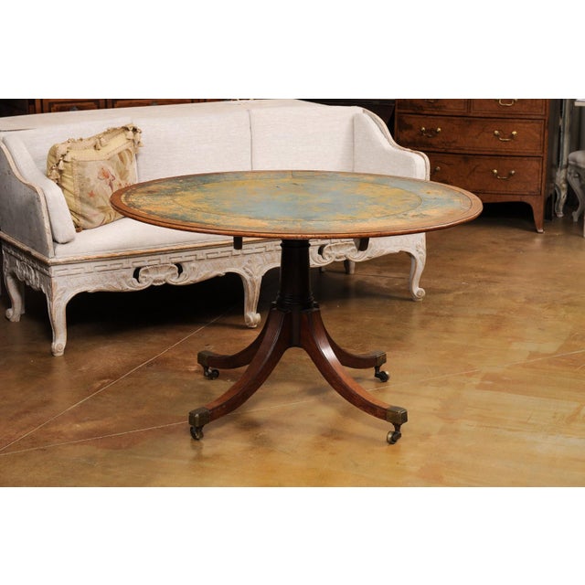 Early 20th Century English Turn of the Century Mahogany Tilt Top Center Table with Leather Top For Sale - Image 10 of 12