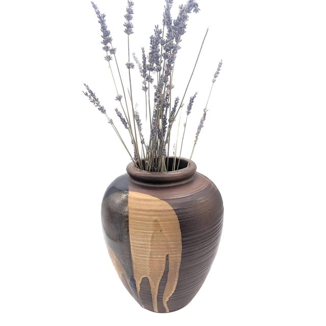 Offered is a vintage, circa. 1970s glazed stoneware vase made by Pottery Craft made in Compton, California. Key artists...