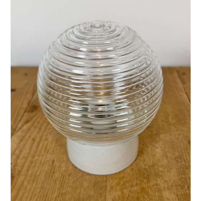 Industrial Vintage White Porcelain and Glass Ceiling Light, 1970s For Sale - Image 3 of 13