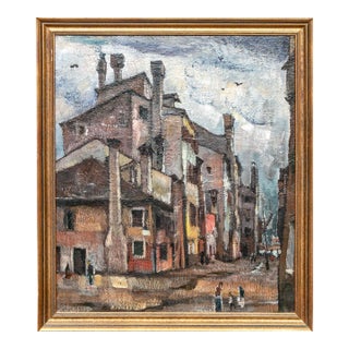 Early 20th Century Attributed to Gordon McCouch, Modernist Venetian Street Scene Oil Painting For Sale