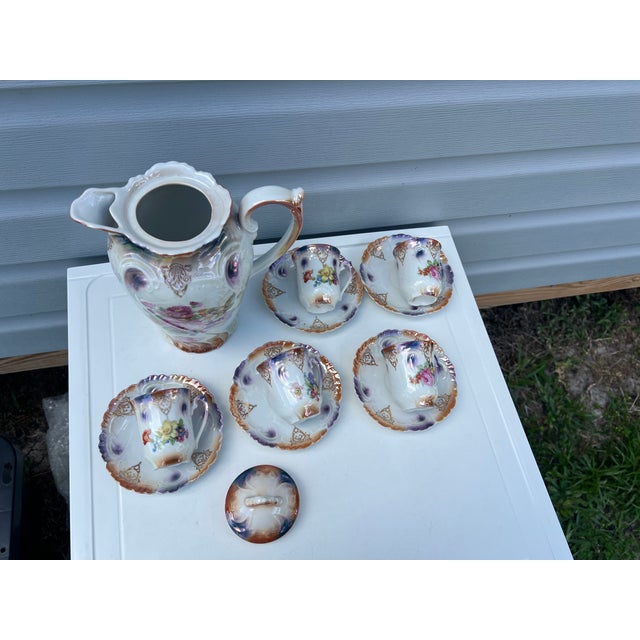 Ceramic Antique Floral Porcelain Tea Set - 11 Pc For Sale - Image 7 of 8