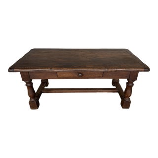 French Rustic Farmhouse Style Oak Coffee Table With Drawer For Sale