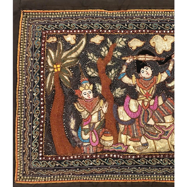 Magnificent large Burmese (Myanmar) Kalaga textile art. This Royal scene is heavily embroidered with thousands of sequins...