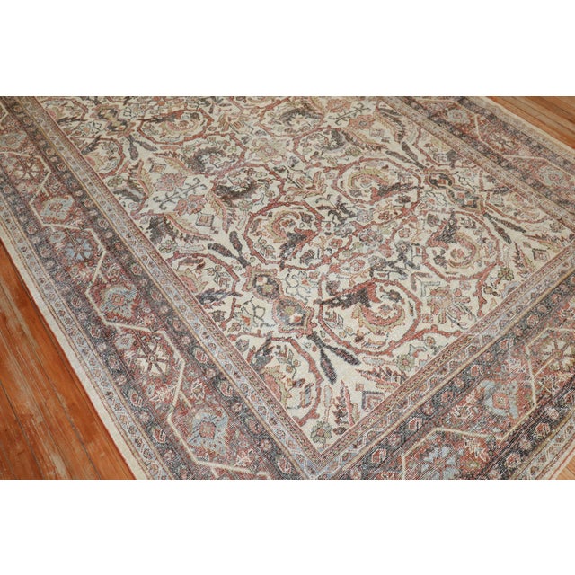 Antique Worn Ivory Persian Mahal Rug - 7' x 10'2" For Sale - Image 9 of 11