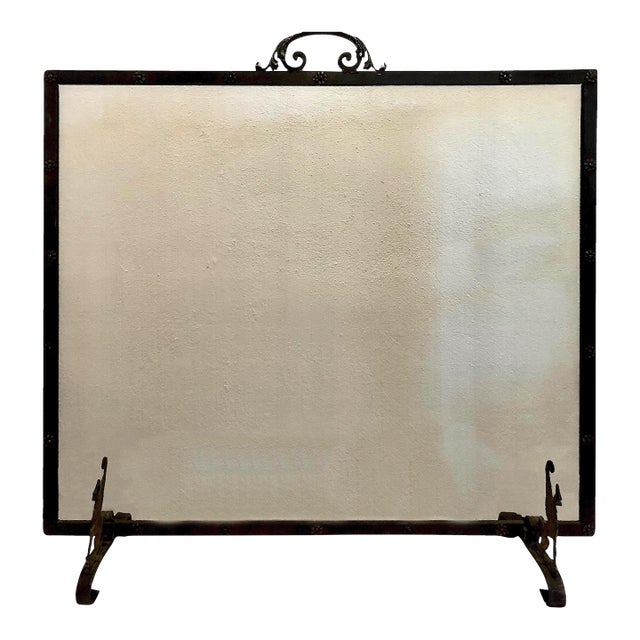 Antique Wrought Iron Fire Screen With Griffins For Sale