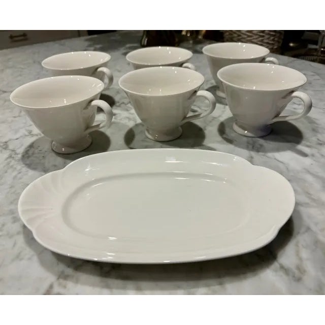 Set of 6 bone china tea cups with cookie serving plate.