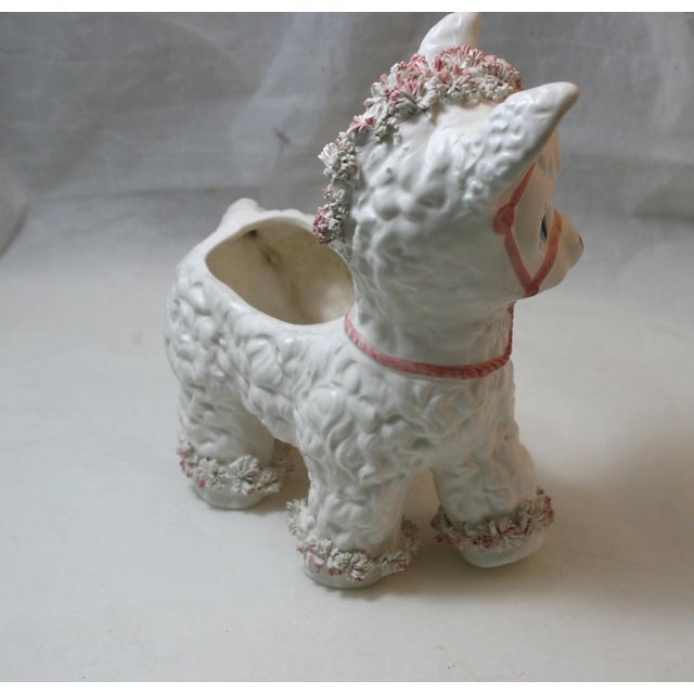 Mid Century Ceramic Baby Donkey Planter Pink & White Spaghetti Detail For Sale - Image 9 of 10