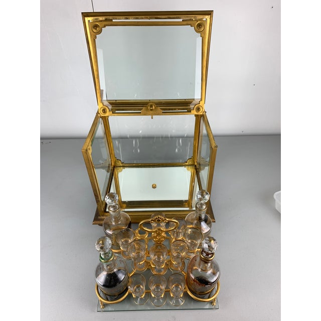 Brass 1960s Vintage Brass and Glass Liqueur Box Set For Sale - Image 8 of 12