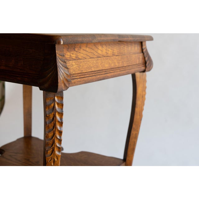 Chestnut Antique Victorian Oak Square Side Parlor Table With Shelf For Sale - Image 8 of 9