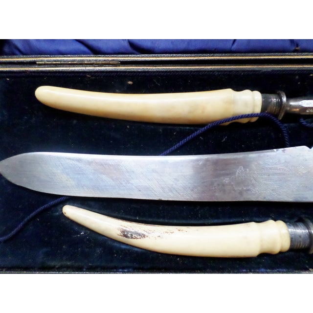 Victorian Antique English Victorian Robert Mosley Cutler & Silversmith 3 Piece Bone Carving Set For Sale - Image 3 of 16