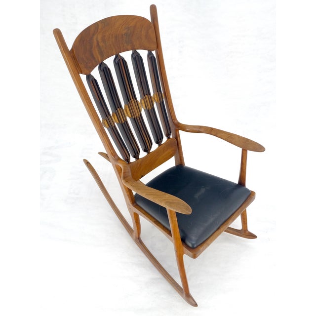 Late 20th Century Artist Signed Studio Made Solid Oiled Walnut Arm Rocking Chair MINT For Sale - Image 5 of 18