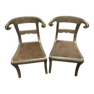 Pair of Wrapped Metal Rams Heads Neoclassical Side Chairs For Sale