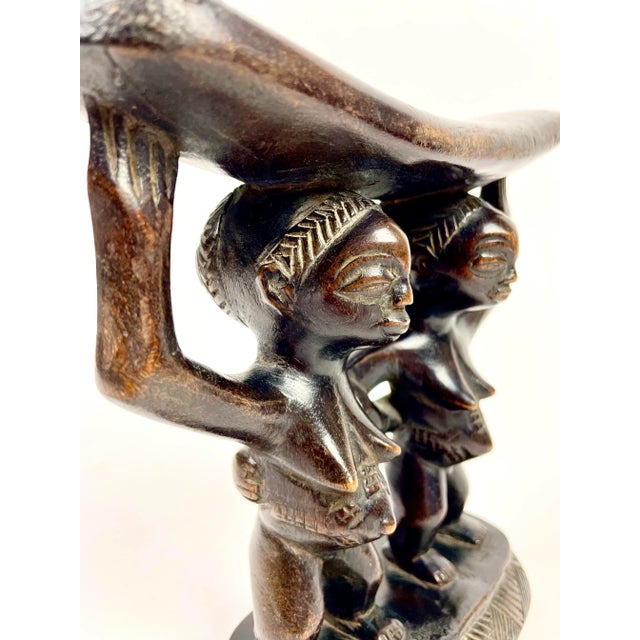 Tribal African Luba Headrest With Carved Twins For Sale - Image 3 of 7