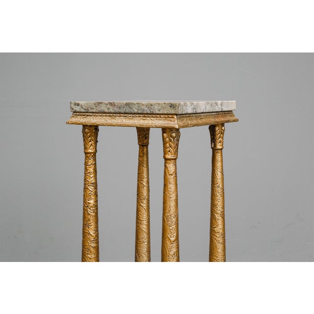 Brown Antique-Style Flower Pedestal with Marble For Sale - Image 8 of 18