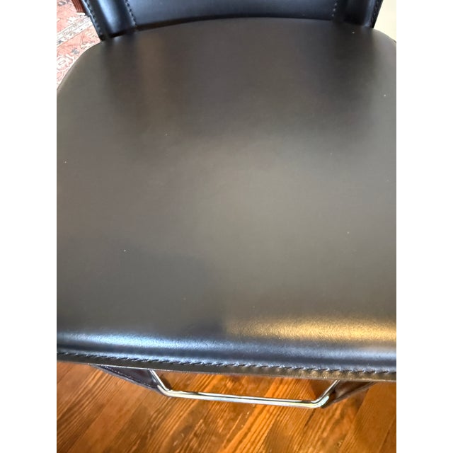 Black Late 20th Century Italian Frag Black Leather Countertop Stools, Set of 3 For Sale - Image 8 of 13