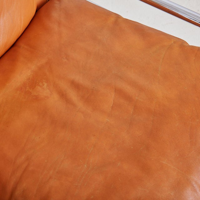 Stringa' Cognac Leather + Chrome Loveseat by Gae Aulenti for Poltronova For Sale - Image 10 of 11