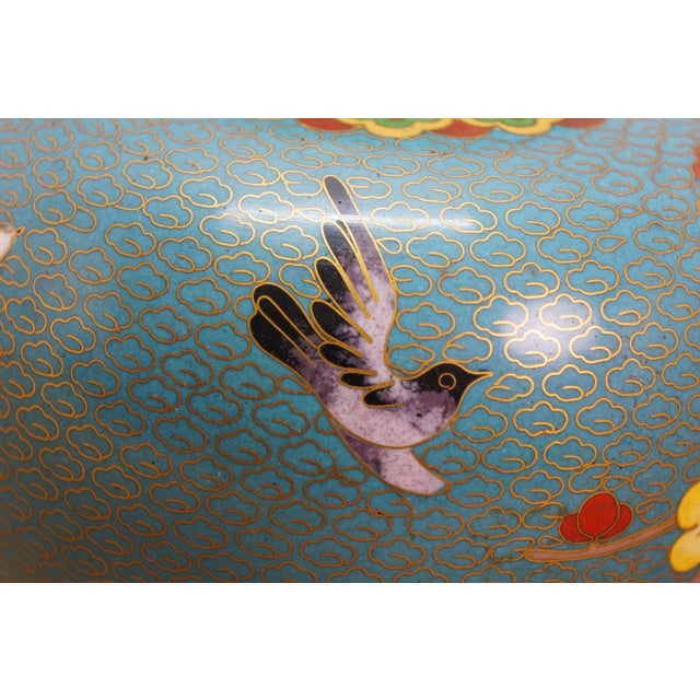 Antique Chinese Brass Cloisonne Enamel Cherry Blossom Ginger Jar Vase Urn 7" For Sale - Image 11 of 16