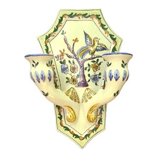 Portuguese Handpainted Pottery Candle Sconce For Sale