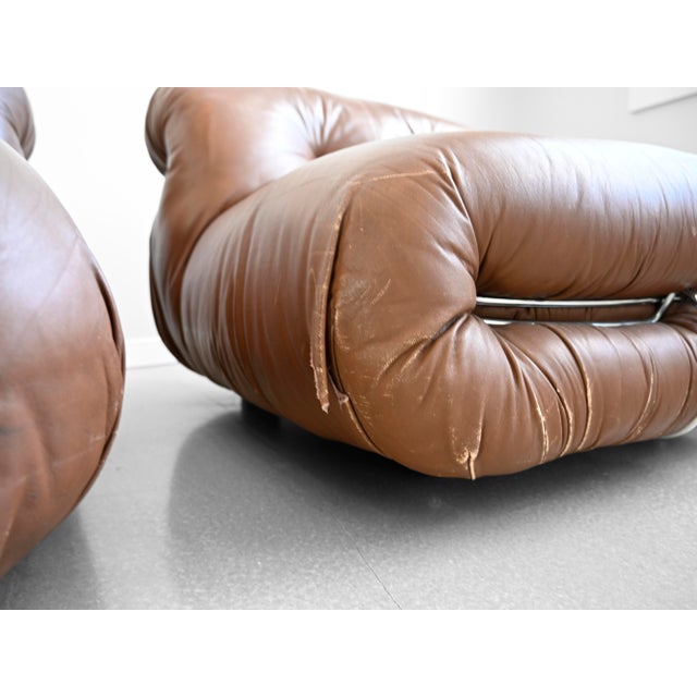 Soriana Lounge Chairs in Brown Leather by Afra and Tobia Scarpa for Cassina - Set of Four For Sale - Image 16 of 18