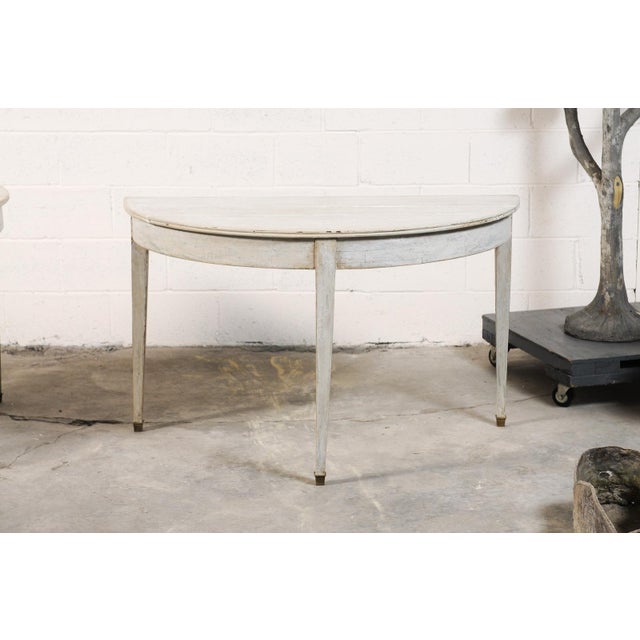 19th Century 19th Century Pair of White Painted Demi-Lunes With Brass Feet, From France For Sale - Image 5 of 14