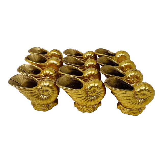 1990s Hollywood Regency Gilt Nautilus Shell Card Holders by the Bombay Co. - 12 Pieces For Sale