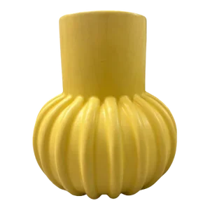 Vintage Mid Century Modern 1960s Modernist Ceramic Yellow Ribbed Vase