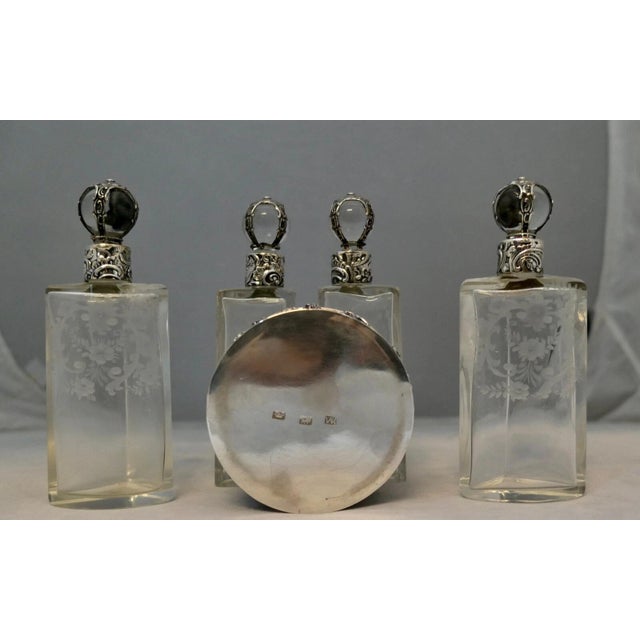 19th Century Sterling/Crystal Cologne Bottles in Holder - Set of 3 For Sale - Image 9 of 11
