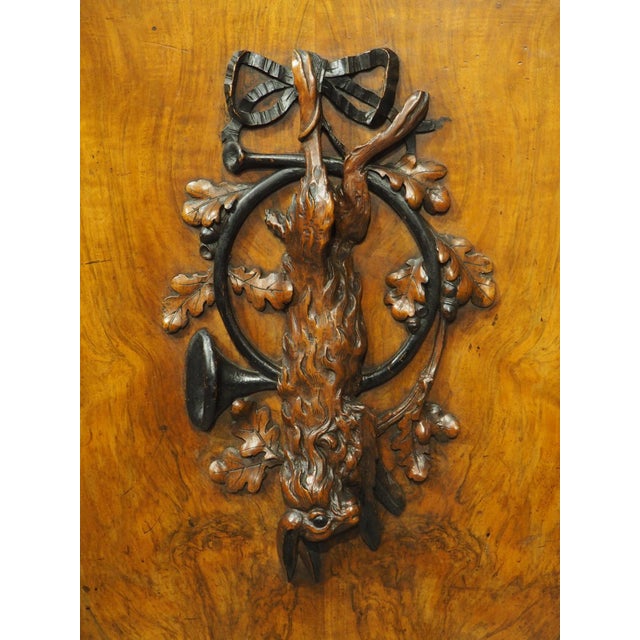 Chocolate Pair of Antique French Carved Burl Walnut and Oak Hunt Panels, Circa 1870 For Sale - Image 8 of 18