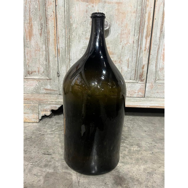 Glass Large Antique French Hand Blown and Painted Wine Bottle, Normandy, Circa 1880s For Sale - Image 7 of 9