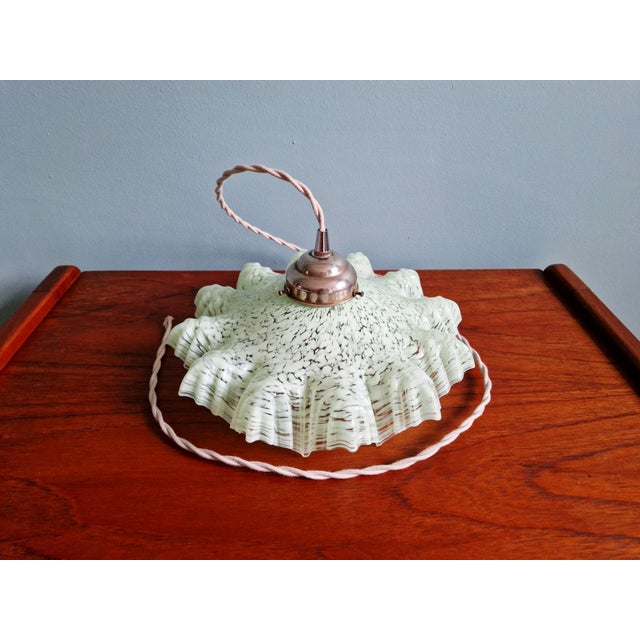 Art Deco Pendant Light in Speckled Green and White Pleated Glass, 1920s For Sale - Image 14 of 16