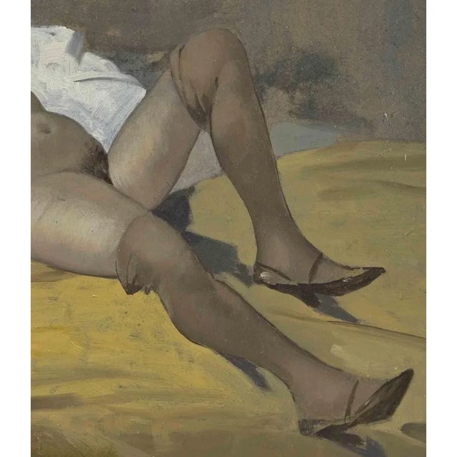 Unknown, Woman Lying Down on White Cloth, Oil Painting, Mid-20th Century For Sale - Image 3 of 5