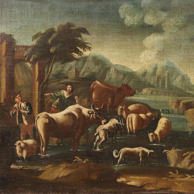 Landscape with Shepherds and Herds, Oil on Canvas For Sale - Image 3 of 12