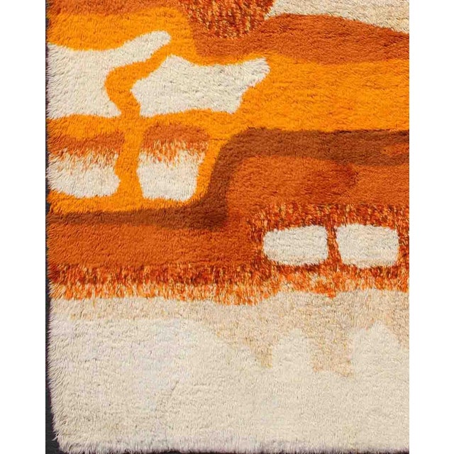 Mid 20th Century Vintage Swedish Rya Rug With Modern Design in Burnt Orange, Cream and Orange For Sale - Image 5 of 10