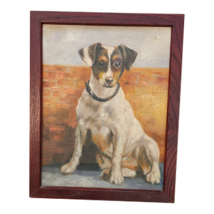 1990s Portrait Painting Smooth Haired Jack Russell Dog